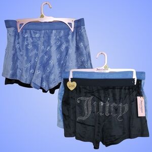 JUICY COUTURE Sleepwear Velour Lounge Shorts 2 Pairs Large Black/Blue NWT 👑